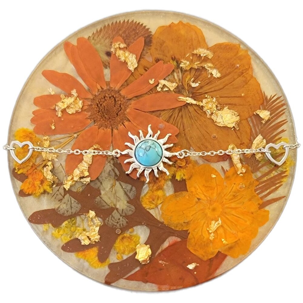 Sun Turquoise Bracelet 925 Sterling Silver Adjustable 7+2in NWT